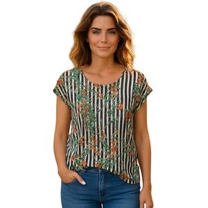 Sweet Rain Black and White Cap Sleeve Blouse